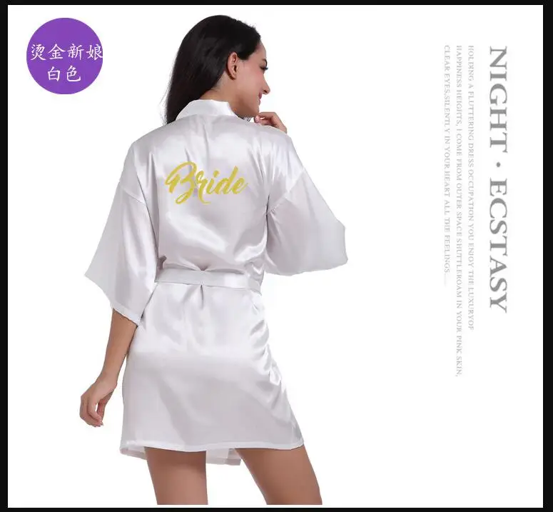 CloverBridal Top Quality New Bride Robe with Bronzing Letters Bride Dressing Gown Bathrobe Women's Summer Thin Cardigan Gown BR1