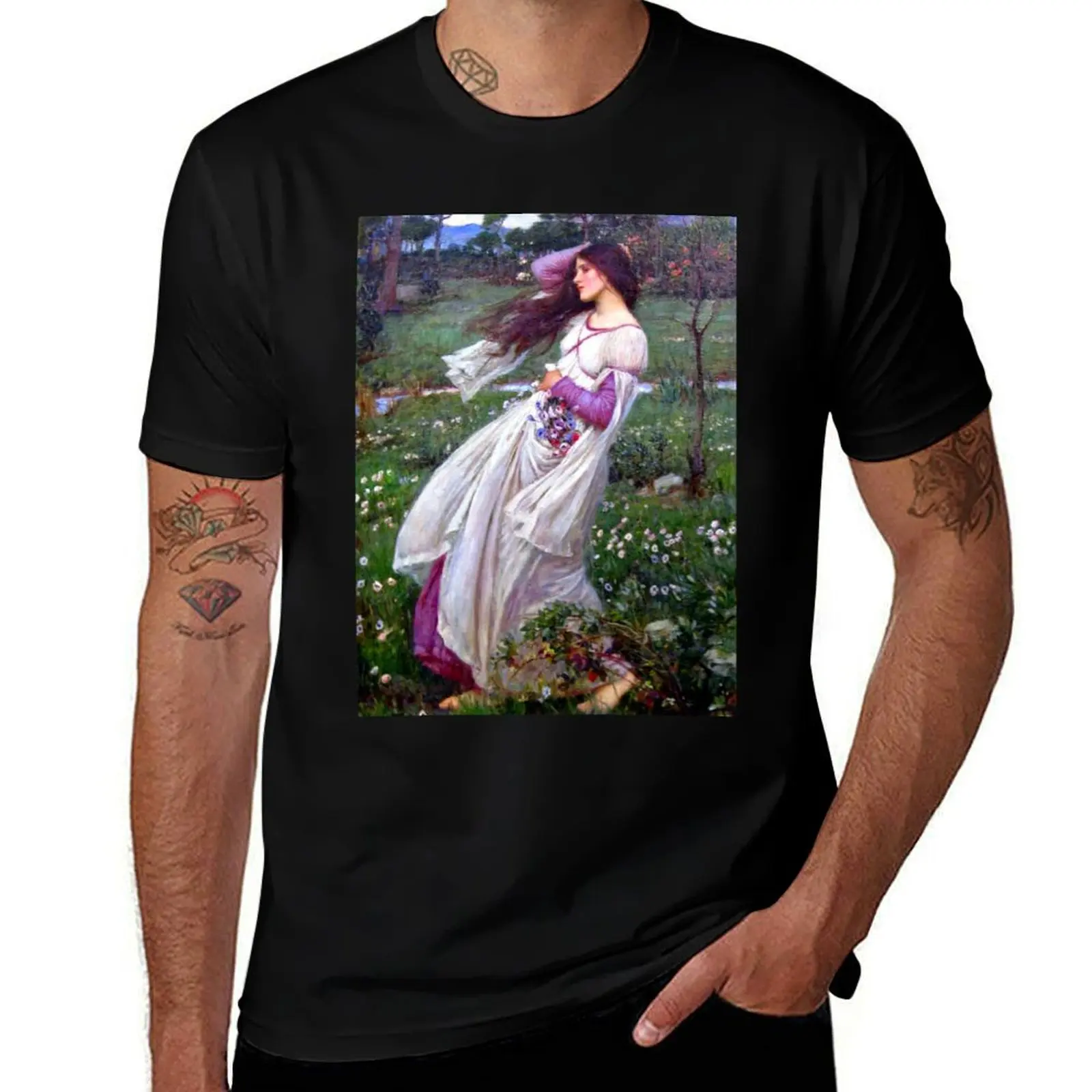 

Windflowers - John William Waterhouse T-Shirt Simple Casual Short Sleeve Cotton T-Shirt