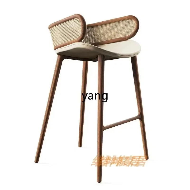 LTT New Chinese Style Solid Wood Rattan Bar Chair Simple Front Desk High Stool Coffee Shop Leisure Chair Bar Chair