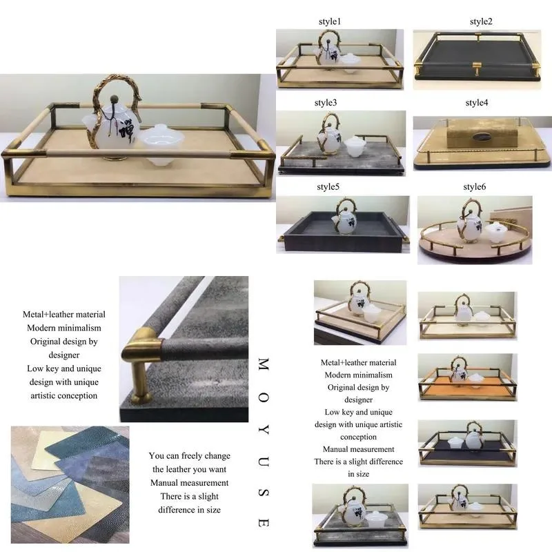 for Luxury Chocolate  Home Decor Wedding Service Bamboo Tray Set Fruit Tray Coffee Service Leather Tray Food