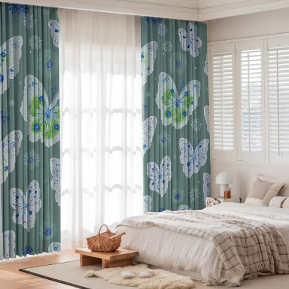 Enchanted Butterfly Kids Curtains - Fluttering Garden Digital Print Curtains for Living Room Thermal Drapes for Bedroom Decor