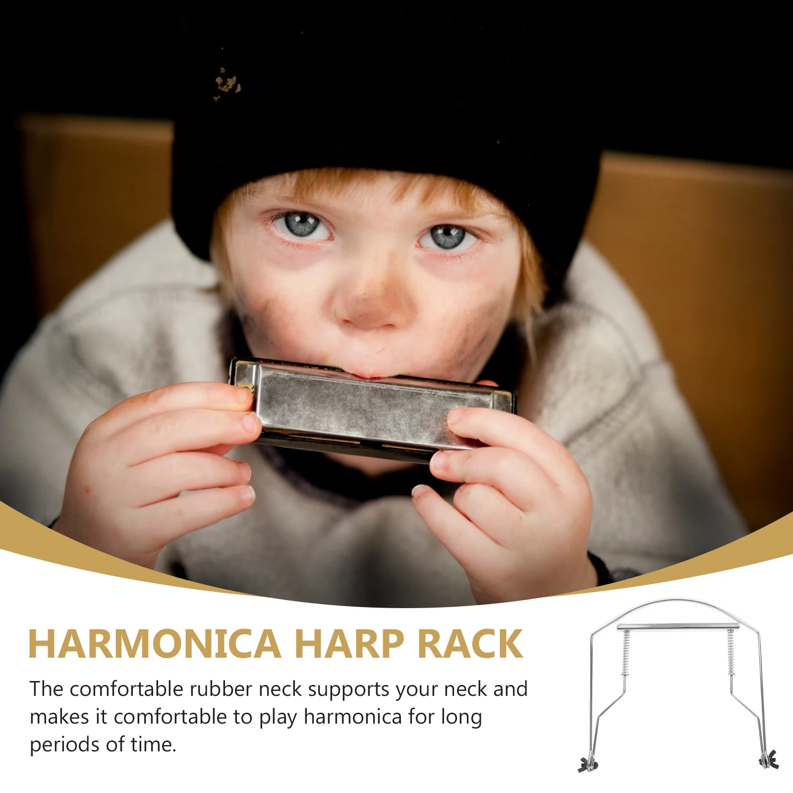 

10 Holes Harmonica Holder Lightweight Durable Stainless Steel Neck Rack for Adults Beginners Small Silver Instrument