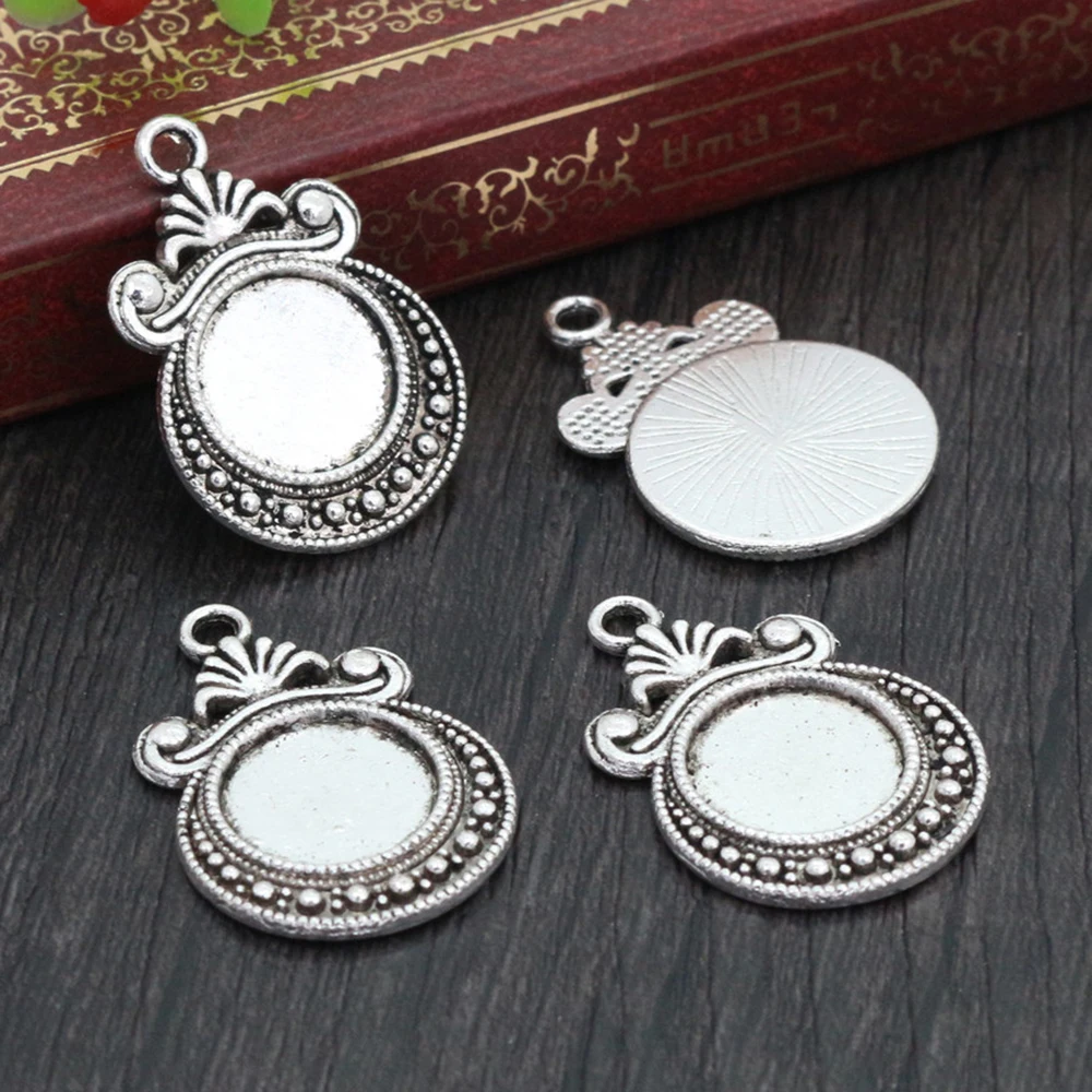 20pcs 12mm Inner Size Antique Bronze Silver Gold Black Plated Fashion Style Cabochon Base Cameo Setting Charms Pendant