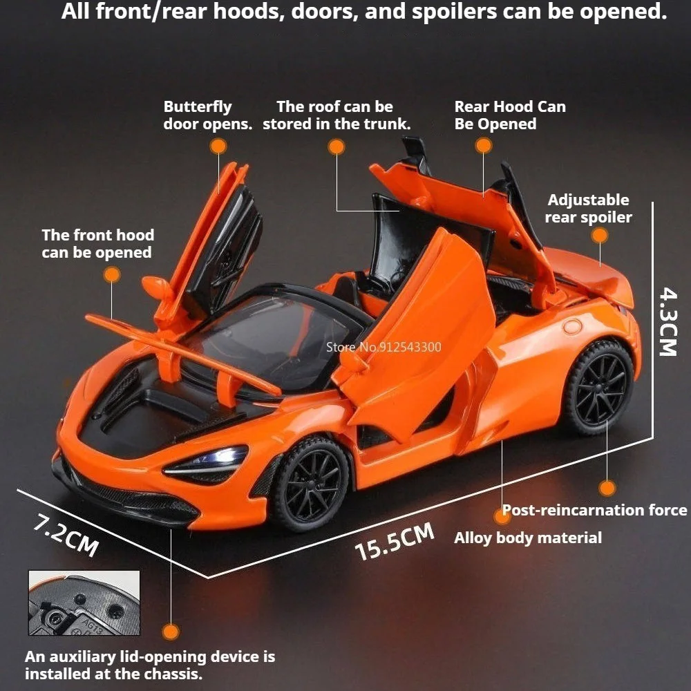 1:32 Scale Metal Diecasting 720S Cars Toys Model Doors Opened Miniature Sports Vehicle Wheel Pull Back Vehicles Birthday Present