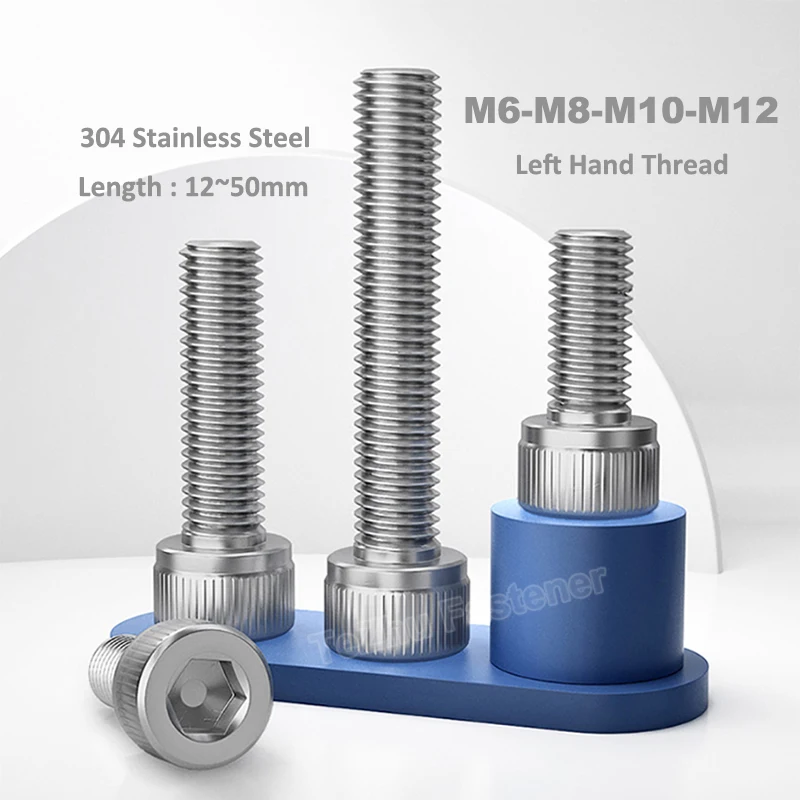 1pcs Left Hand Thread M6 M8 M10 M12 A2-70 304 Stainless Steel Allen Hexagon Hex Socket Cap Head Screw Bolt DIN912 Machine Screws