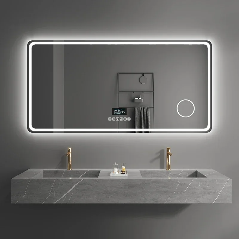 European-Style Smart Bathroom Mirror Bathroom Toilet Touch Screen Light Anti-Fog Wash Basin Custom Square Smart Mirror