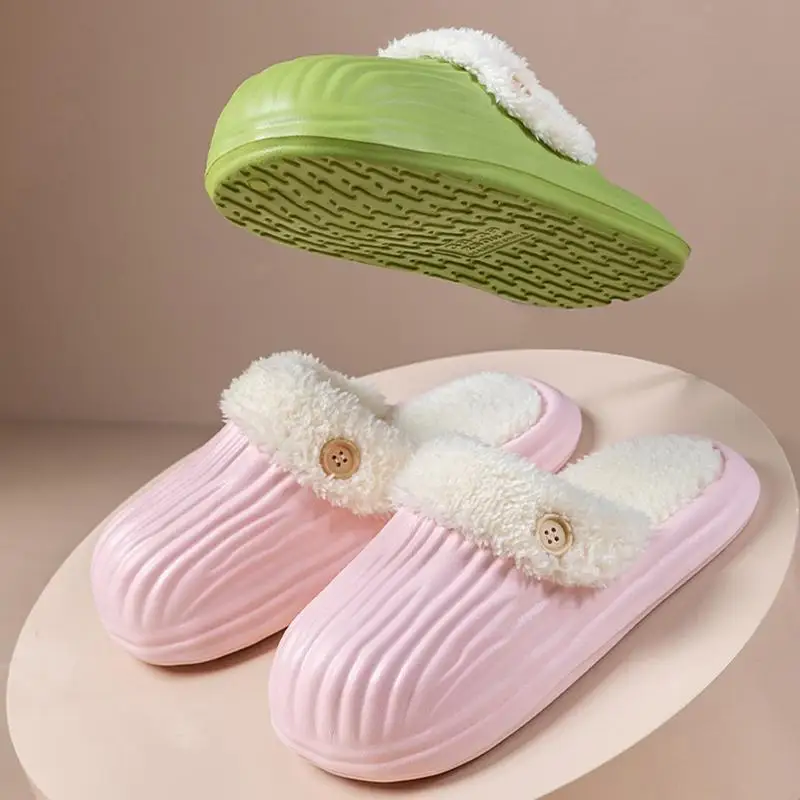 Damen-Hausschuhe mit Pelzfutter, Winter, herausnehmbares Fleece-Futter, rutschfest, wasserdicht, für Paare, Übergröße 45, weiche Sohle, warme Schuhe. – Detail 7