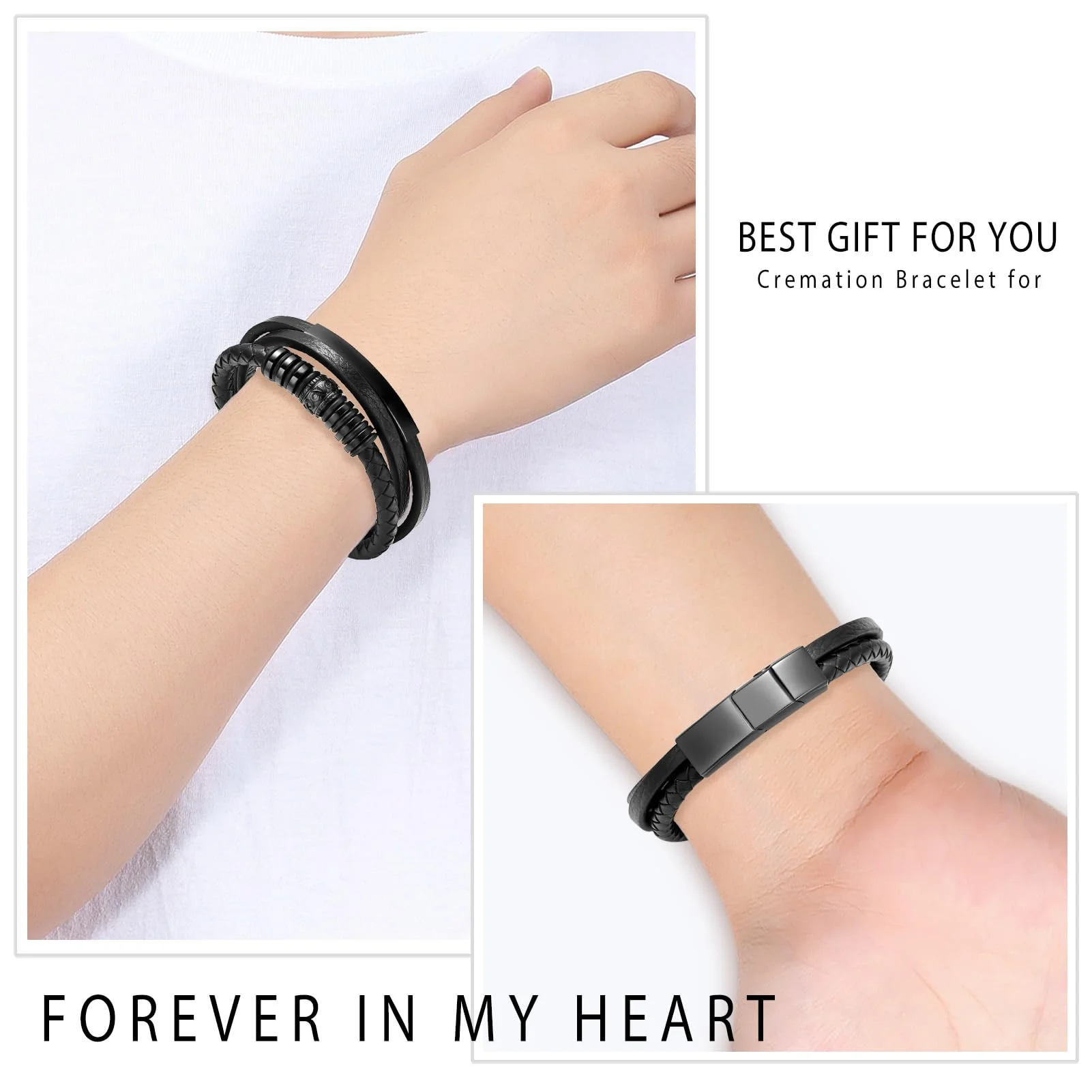 Cremation Jewelry Memorial Urn Bracelet for Ashes for Men Women Keepsake Memorial Cuff Bangle Braided Leather Bracelet Gift