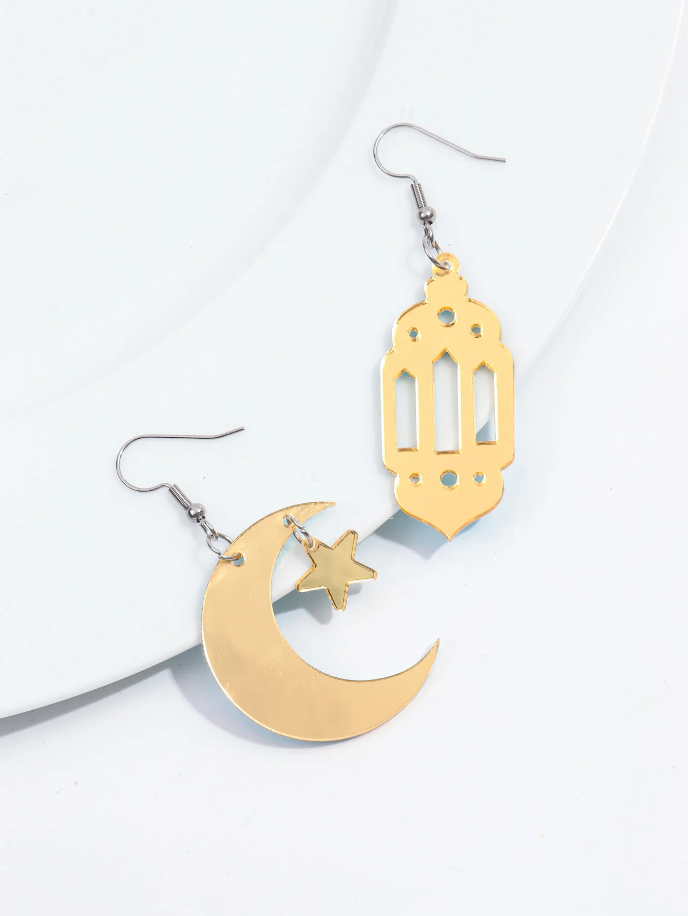 New Ramadan Gift Earrings Gold Color Mirror Star Moon Church Acrylic Drop Earring for Women Arab Muslim Islamic Jewelry image 3