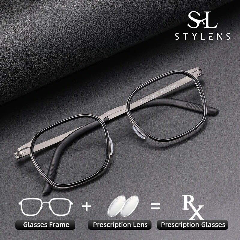 

STYLENS Business Ultralight Design Pure Titanium Photochromic Glasses Men's Square Anti Blue Ray Prescription Customization 2619