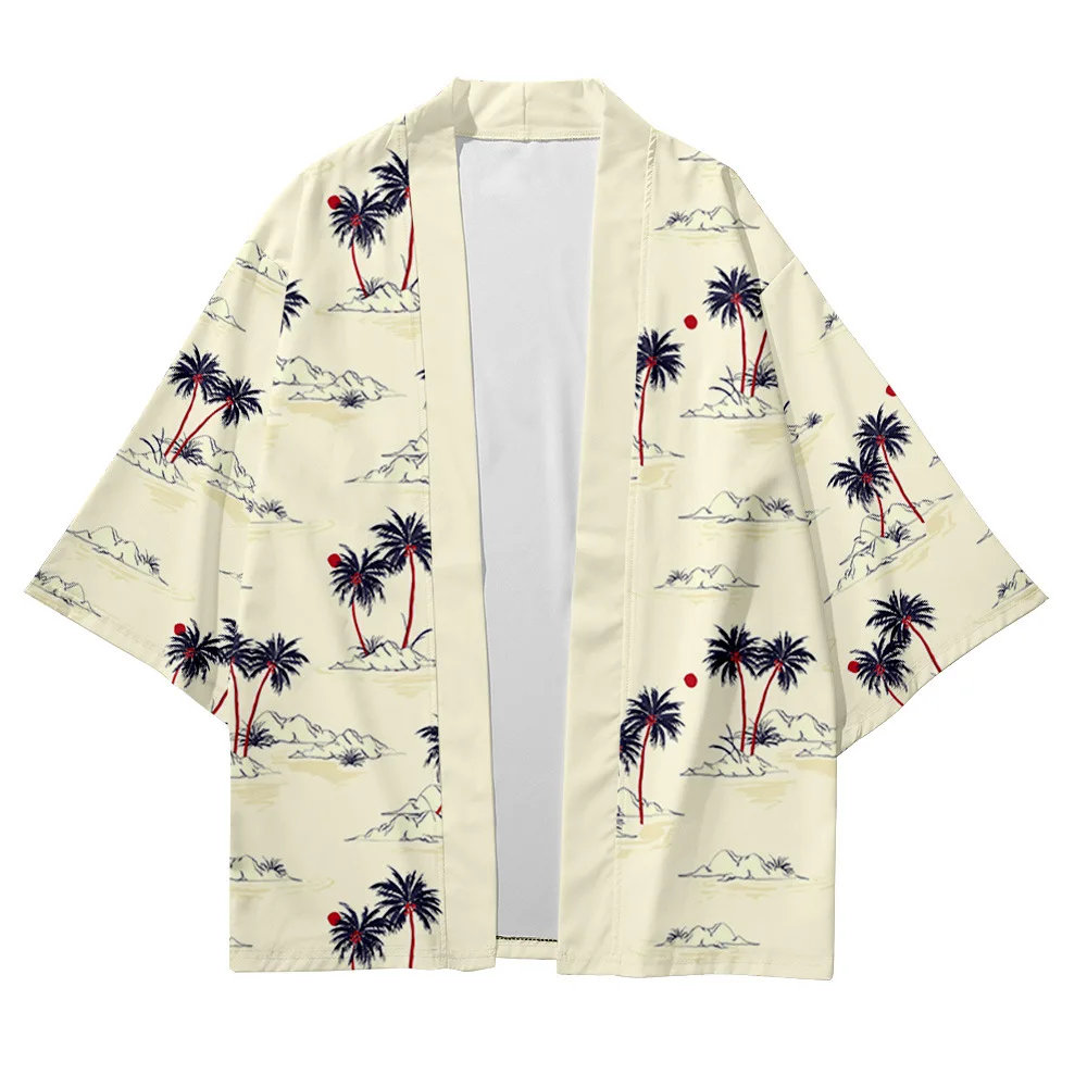 

Men and women Japanese kimono traditional art Hawaiian pattern printing casual loose thin jacket Asian kimono cardigan 1