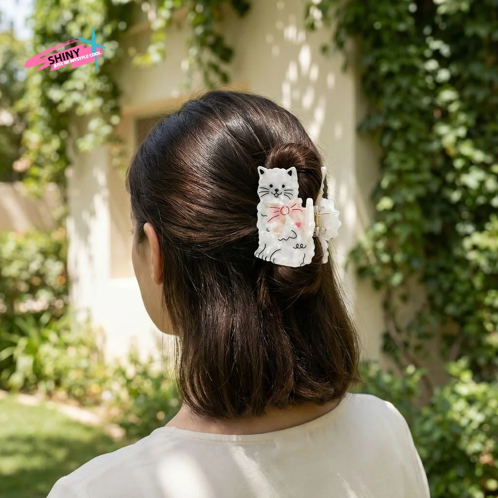 

Заколка для волос Sweet Cat: высококачественная, ручной работы, мультяшная, в виде животного, из ацетата, экологичная, геометрическая, милая заколка-акула