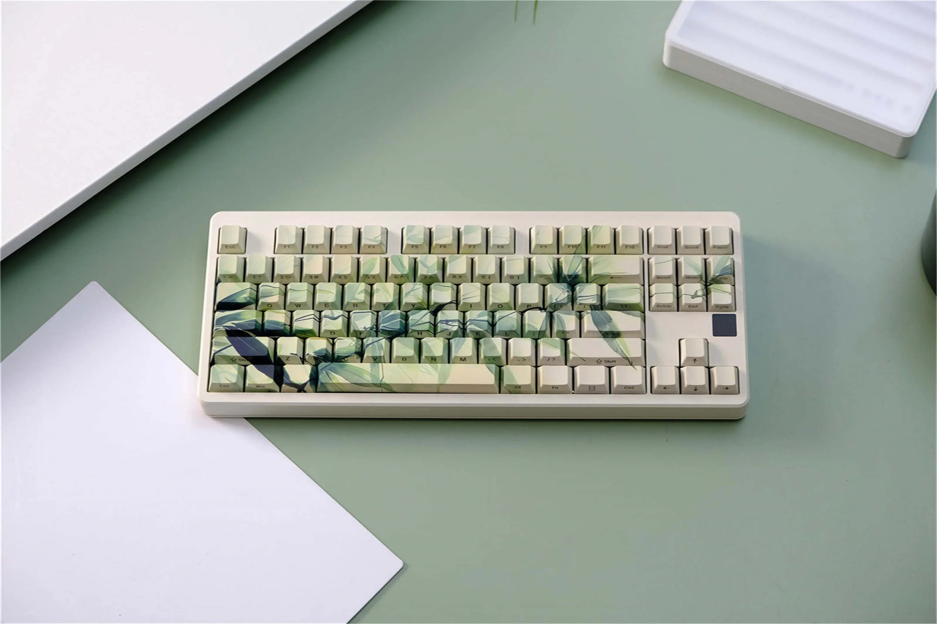 Bamboo Leaves Side Backlight Keycaps 135 PBT Material Cherry Profile DYE-SUB For MX Switch Mechanical Keyboard ISO ANSI Layout