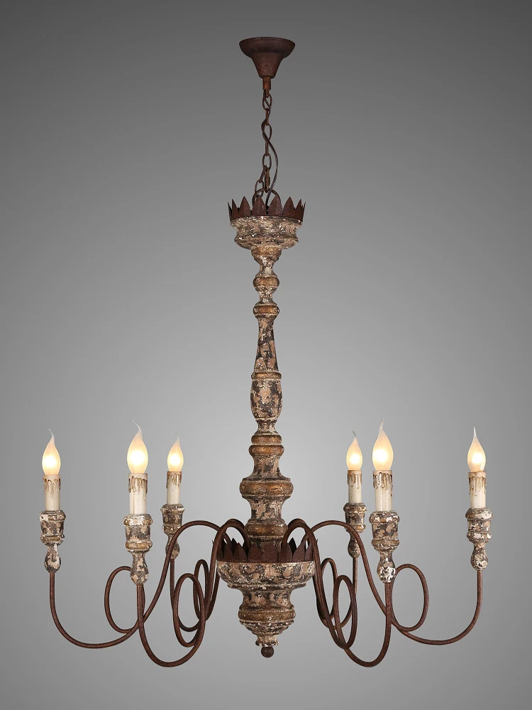 Creative 6 Heads American Rural French Retro Wood Chandelier Light Living Room Pendant Lamp Bedroom Table Lamps