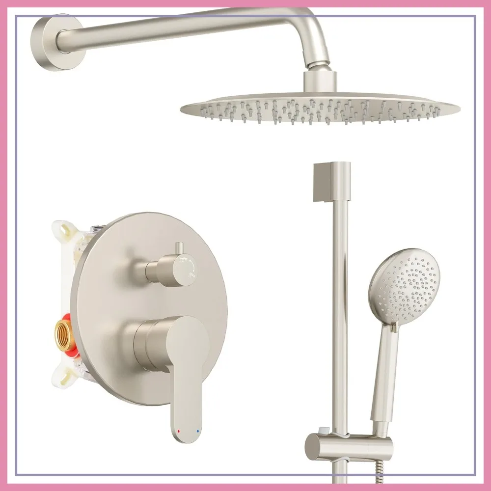 

Slide Bar Shower System with 10" Rain Head & Handheld, Pressure Balanced Valve, Brushed Nickel