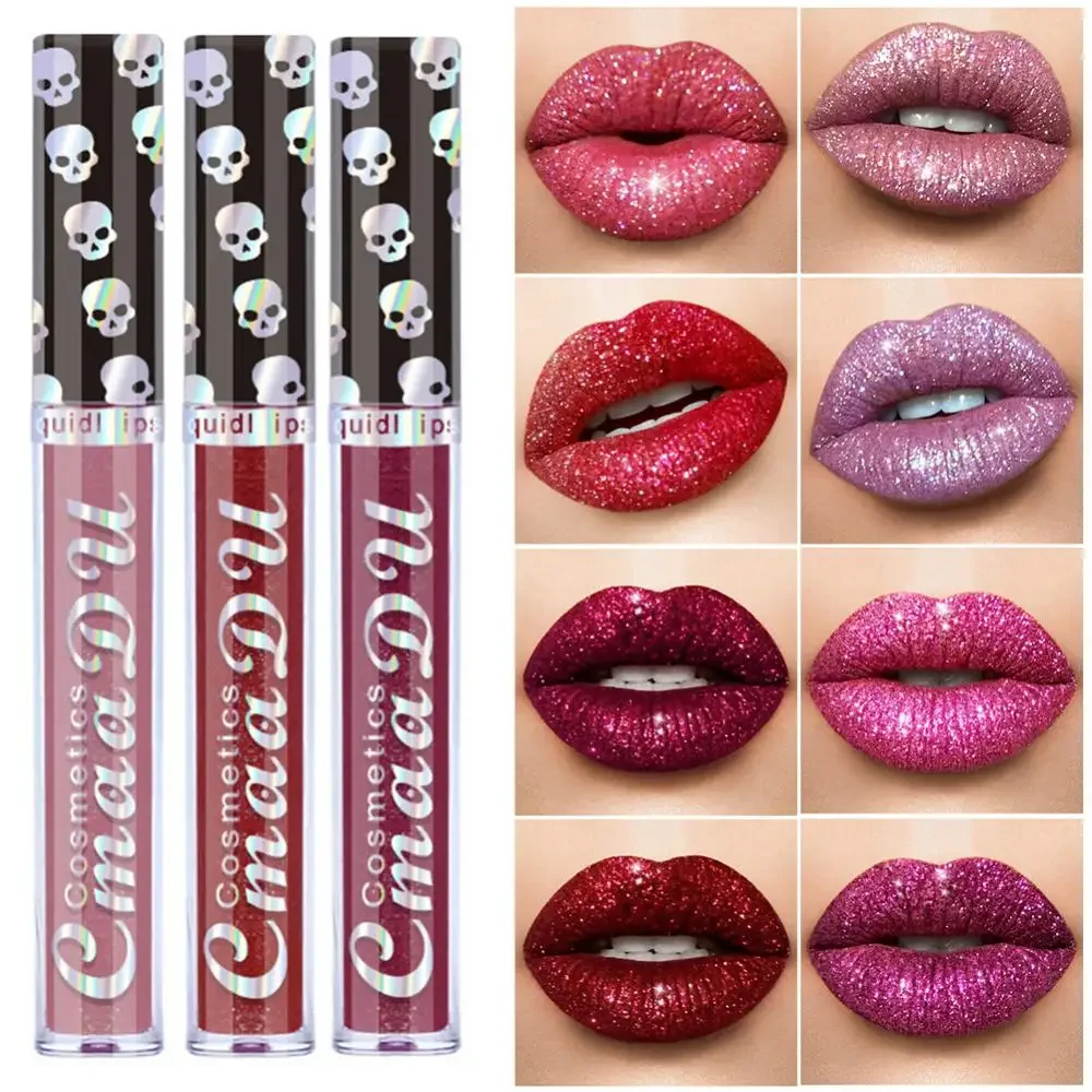 

CmaaDu Laser Skull Diamond Symphony Lipstick Shimmering Metallic Velvet Glitter Lip Gloss Makeup Moisturizing Lasting Lip stick