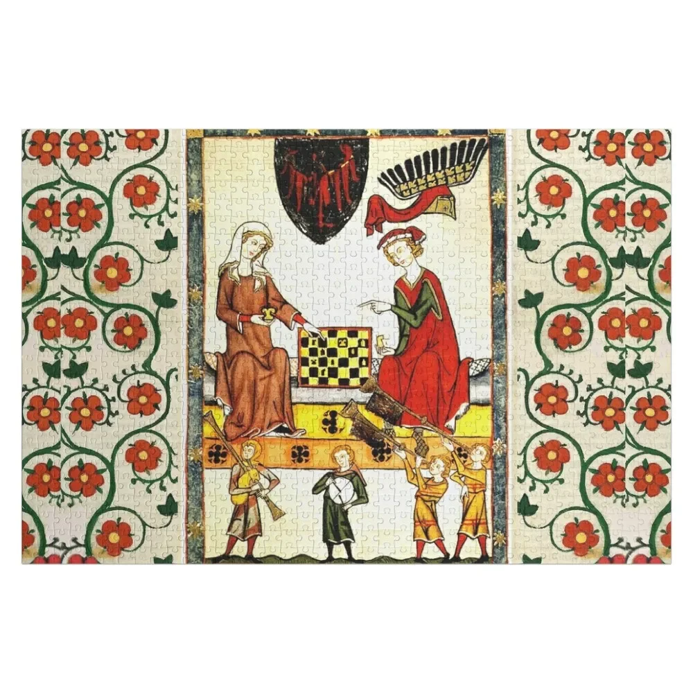 

MEDIEVAL CHESS PLAYERS IN COURT WITH MUSICIANS AND RED WILD ROSES Jigsaw Puzzle Picture Puzzle