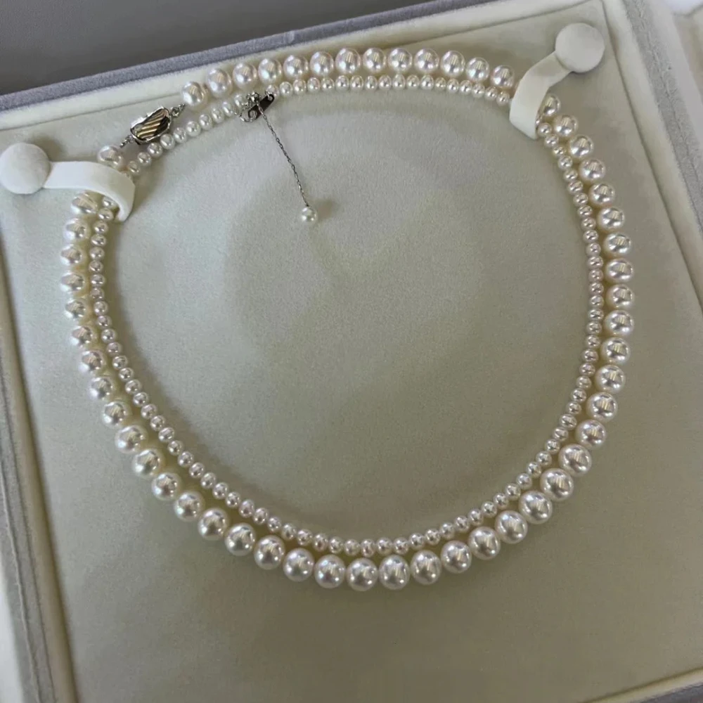 Double Layered Pearl Necklace Natural Real Pearl One More To Wear S925 Silver Anti-allergy