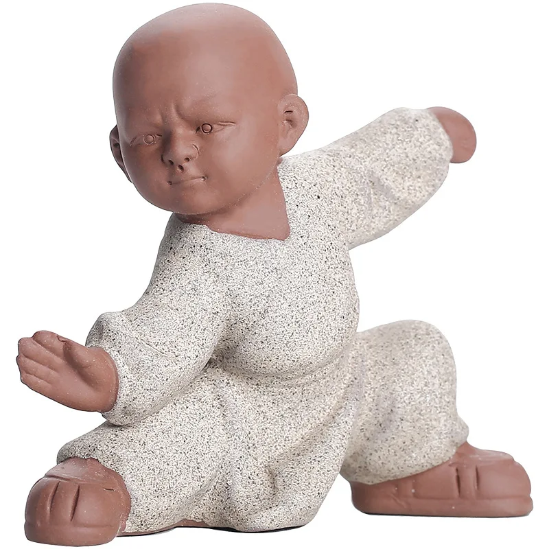 Kungfu Tai Chi Monks Figurines Purple Clay Pottery Buddha Statue Sculpture Fairy Garden Desk Zen Ornament Home Docor Decoration