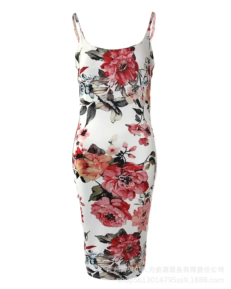 Womens Zomer Camis Jurk Hoge Taille Hoge Taille Bodycon Jurk Jarretel Gedrukt Schede O-hals Sexy Party Bodycon Jurk