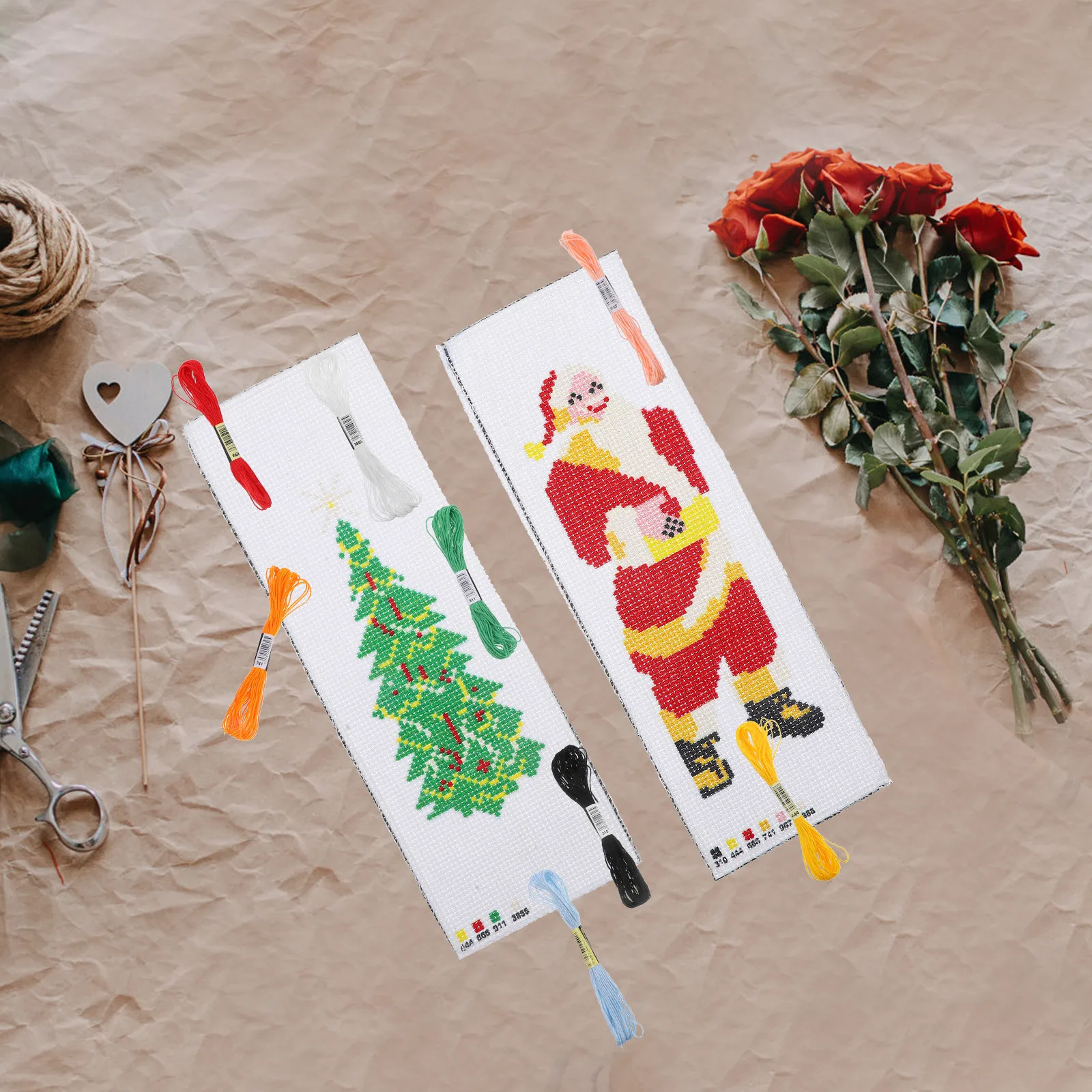 

2Sets Xmas Embroidery Bookmark Kit DIY Craft Cross Stitch Supplies Easy Handmade Bookmarks Sewing Kit Creative Gift Set