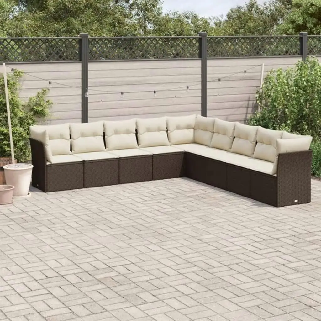 

Garden Sofa Set in Brown and Cream White Stylish Outdoor Seating Comfortable Cushions Durable Weatherproof Design