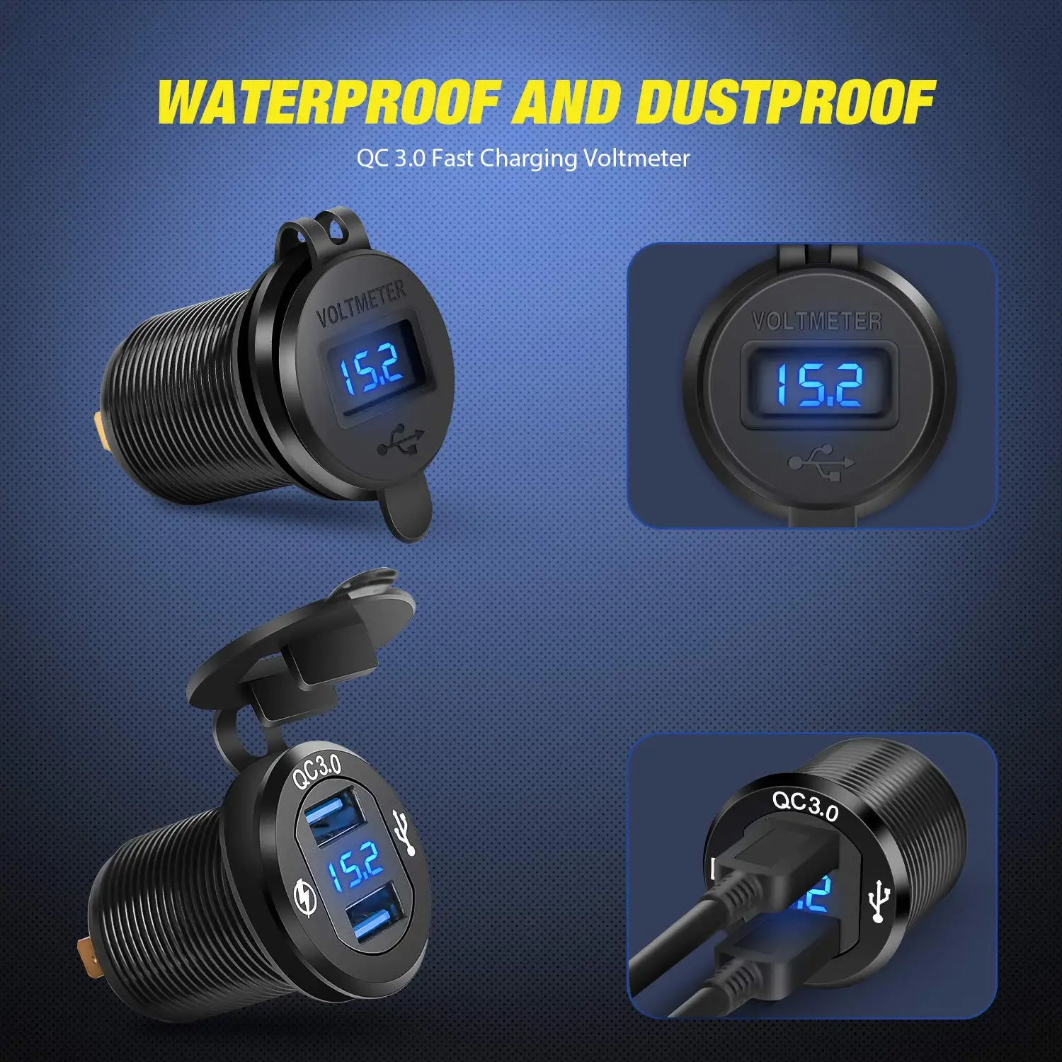 Waywe 4 عصابة لوحة مفتاح متأرجح مع QC3.0 شاحن USB مزدوج الفولتميتر وملصقات توهج 12 فولت-24 فولت تيار مستمر للسيارات والشاحنات والقوارب RV