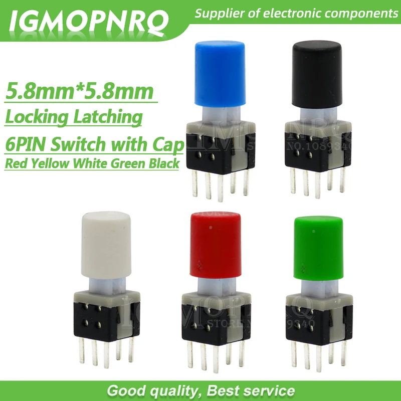 10Sets = 20PCS 5.8*5.8mm with cap Locking Latching Push Tactile Power Micro Switch Kit 6 Pin Button Switches 5.8x5.8mm