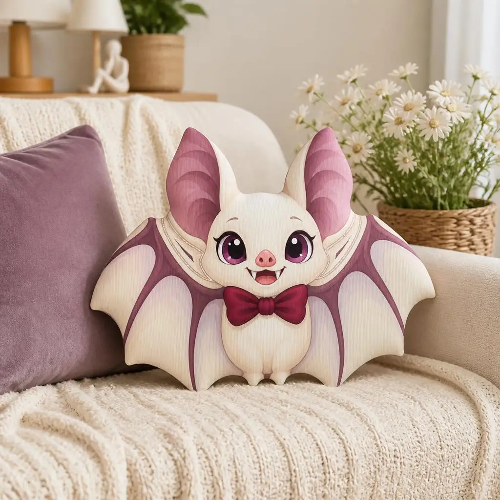 Cute Vampire Bat Plush Pillow Pastel Halloween Throw Cushion Stuffed Shaped Spooky Home Decor Gift for Bat Lovers