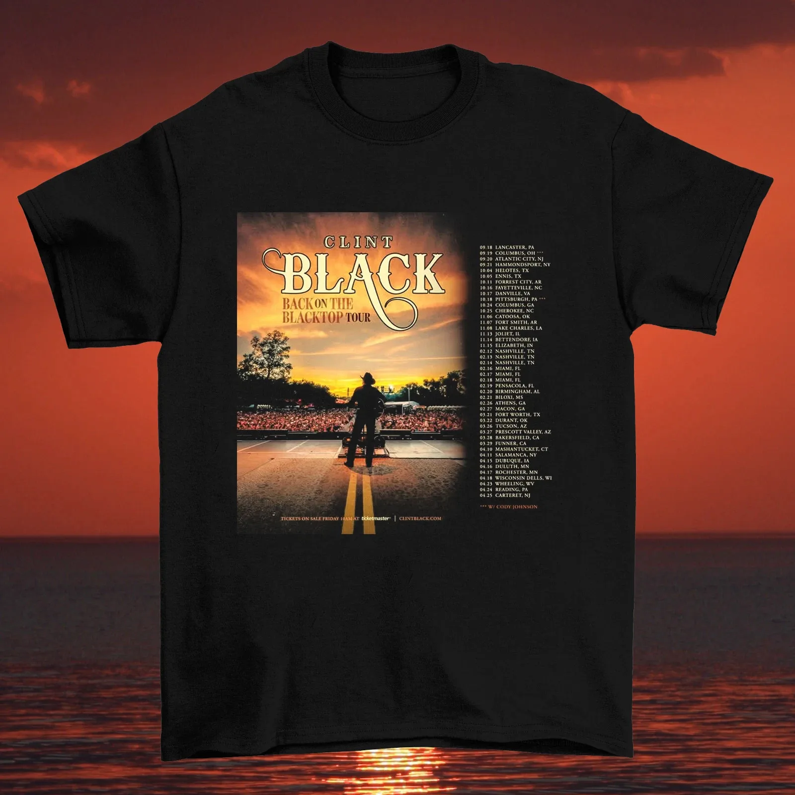 Clint Black The Back on the Blacktop Tour Cotton Black S to 5XL T Shirt EN80