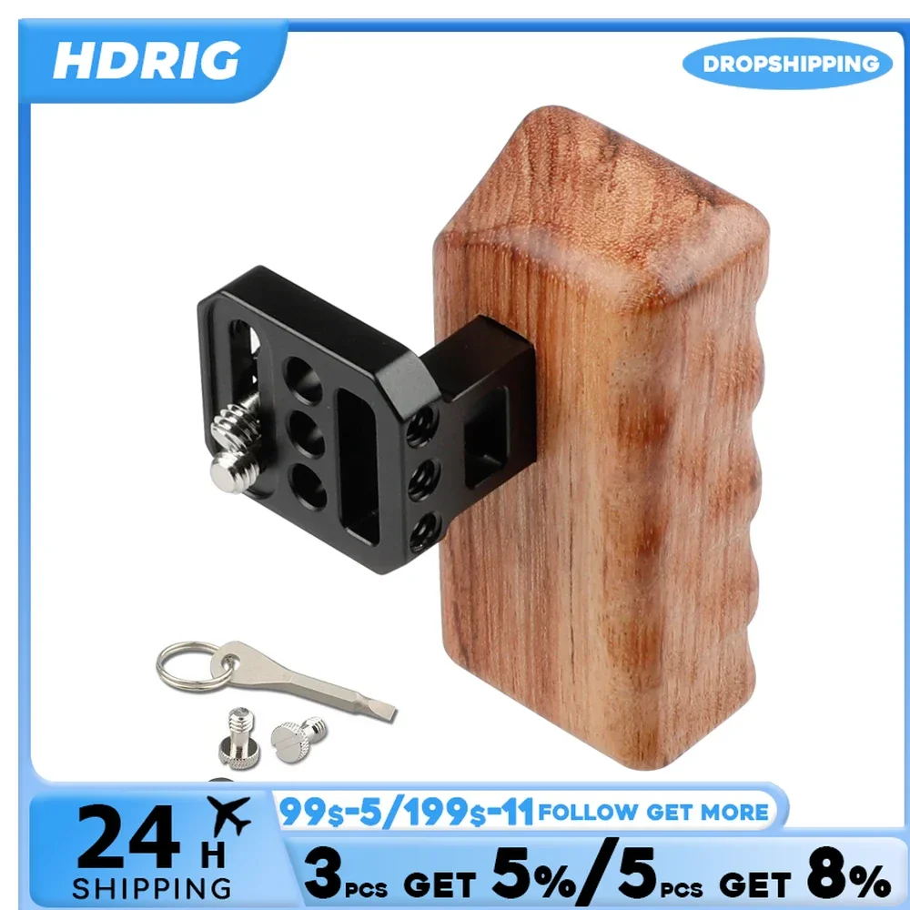 HDRIG Wooden Handle Grip (Right / Left )Side Hand Grip Aluminum Alloy Connector for Panasonic GH Series Camera Cage Rig Kit