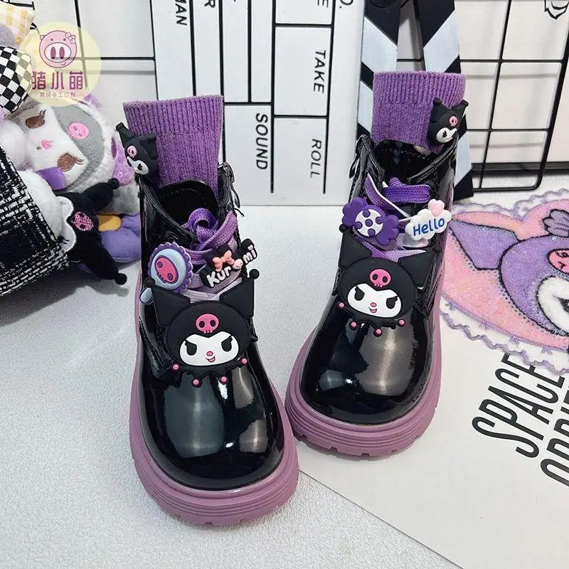 Sanrio Kuromi Anime Children Thickened Martin Boots Korean Version Cute Winter Comfortable Girl Kawaii Plush Casual Short Boot