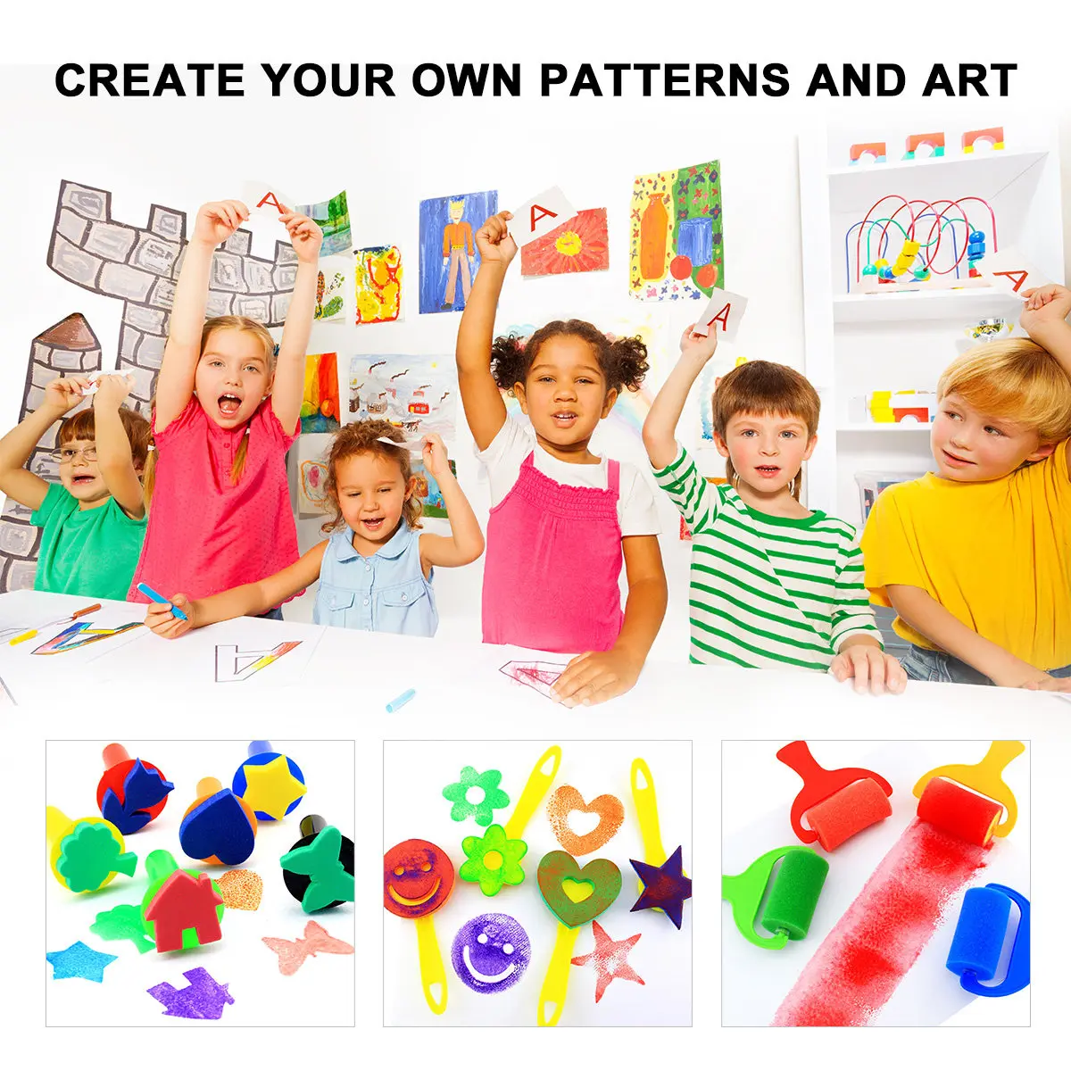 

Набор детских роликовых губчатых кистей для рисования с безопасной ручкой для покраски больших площадей, творческие принадлежности для детского творчества, инструменты для рисования