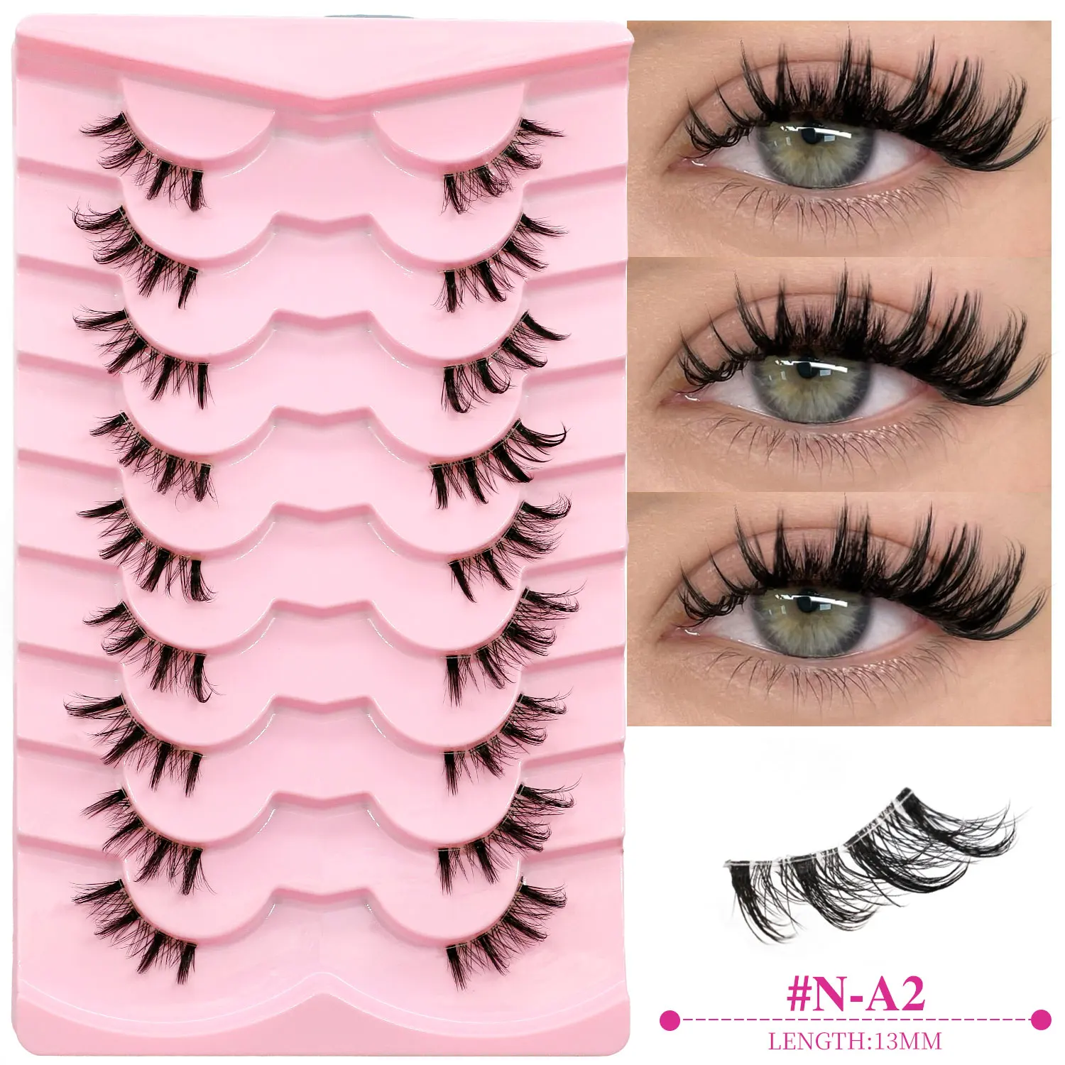 Veltrinay natürliche halbe Wimpern, Katzenwimpern, weich, dünn, mit klarem, unsichtbarem Band, wiederverwendbares Make-up aus künstlichem Nerz – Detail 6