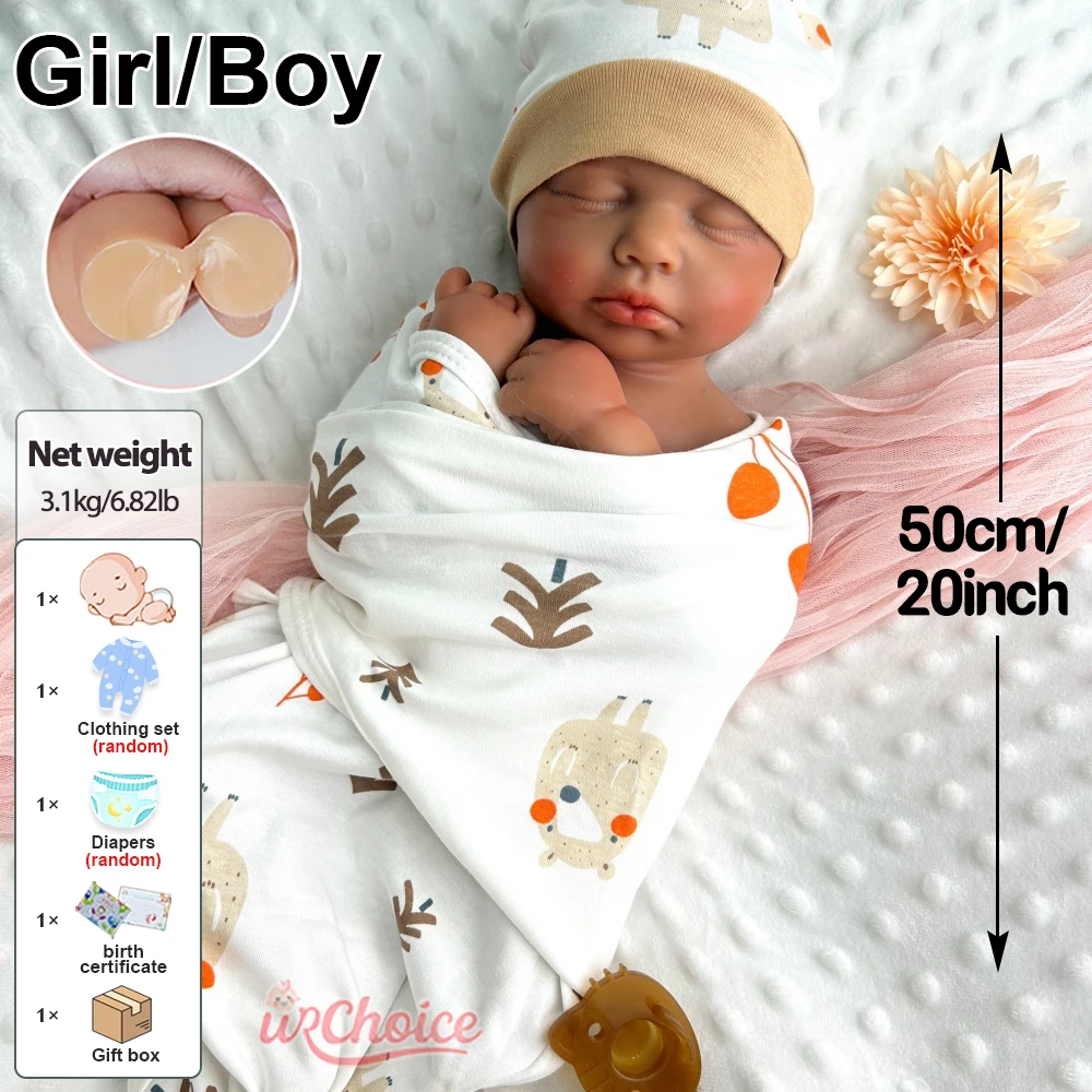 Muñeca de arte de boca abierta hecha a mano de la niña/niño Loulou renacido completo de silicona de 20" para personas mayores apoyo emocional o colección