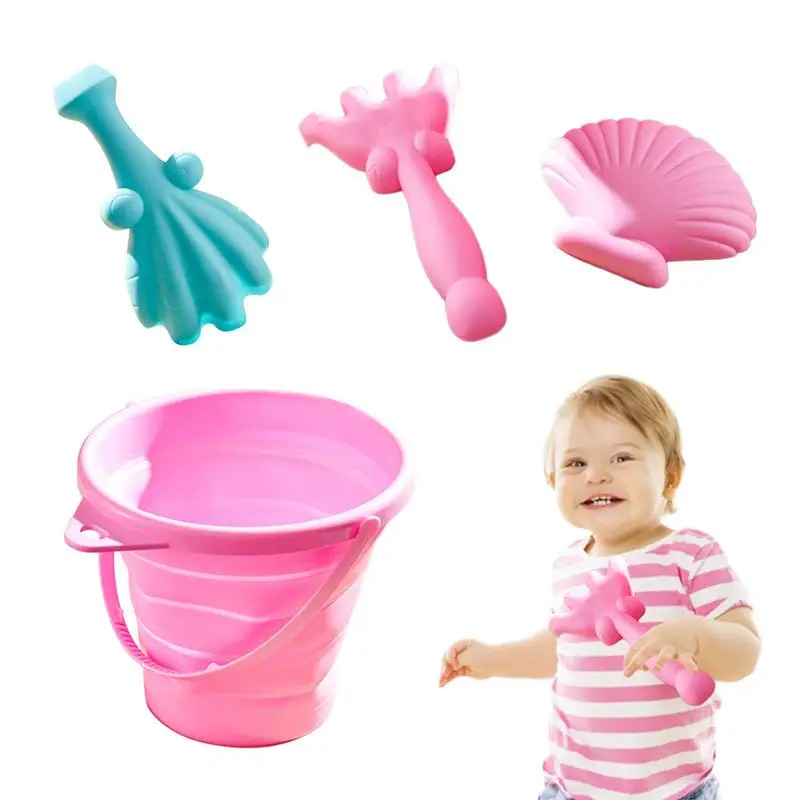 Foldable Silicone Beach Toy Set para crianças, balde de praia, brinquedo divertido ao ar livre com bordas lisas, quintal, piscina