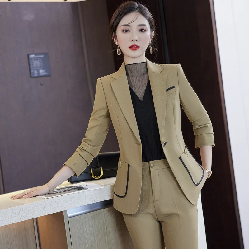 Khaki Small Suit Jacket for Women 2022 Autumn and Winter High Sense of Proficiency in the Workplace Temperament Office Wear Fema