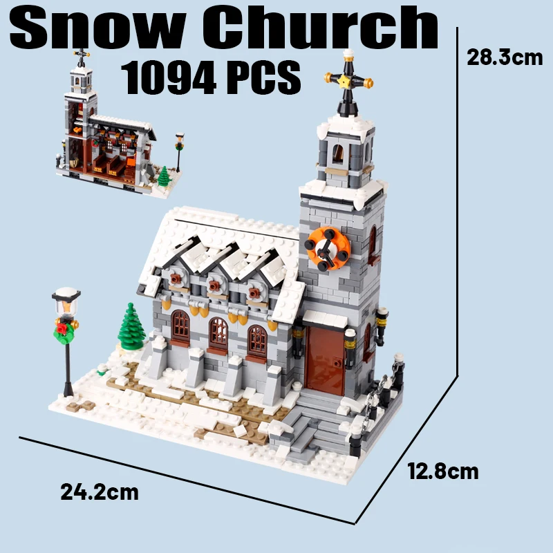 MOC Medieval Snow Church Building Blocks Street View Castle Knights Soldier Figures House Plant Accessories Bricks Toys Gifts