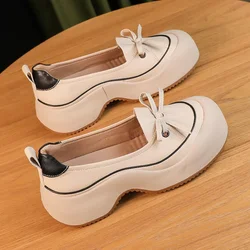 Women Bowknot Shoes Internal Height Increase Thick Bottom Shallow Mouth Sneakers Soft Bottom Casual Loafers Zapatos Para Mujer