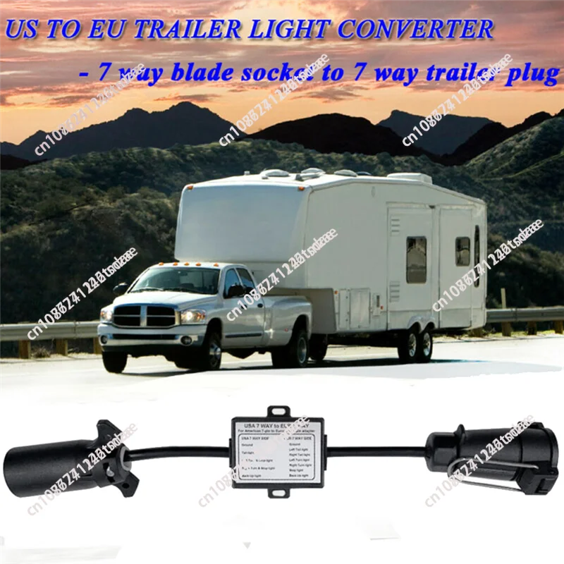 Trailer Light Connector USA to EU 7-Way Socket Plug Adapter Vehicle Linker Trailer Connector Towbar Towing Plug Adapter