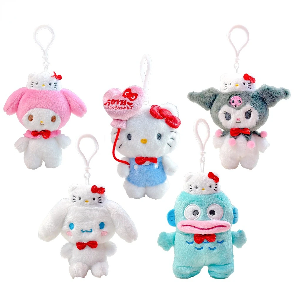 

50th Anniversary Kawaii Figure HelloKittys Anime Plush Toys Keychain Children Stuffed Girls Cartoon Doll Pendant Kids Gifts