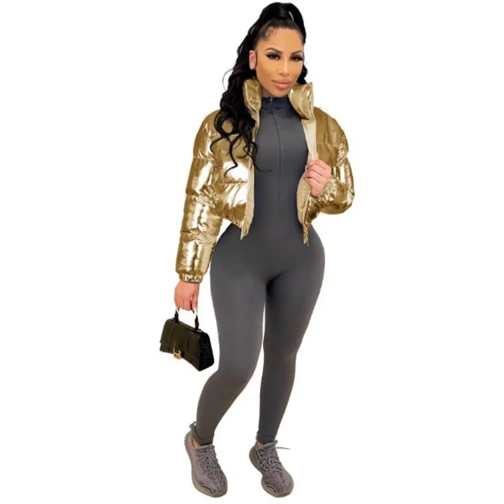 

Women's Cotton-Padded Short Jacket Autumn Winter Fashion Bronzing Casual North American Style Women's Clothing