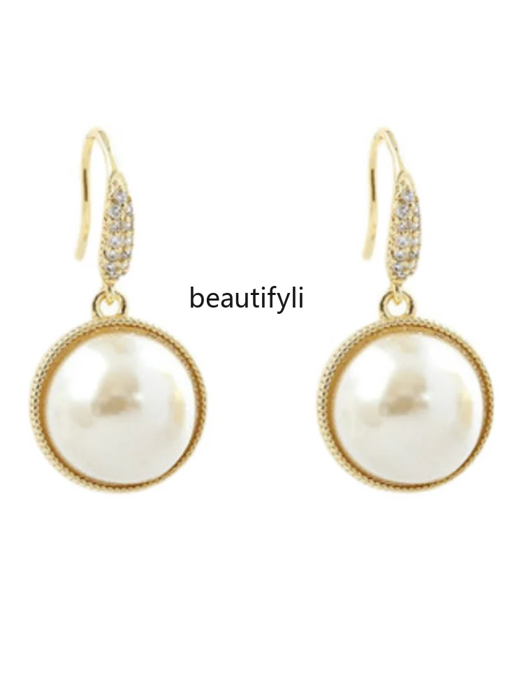 Japanese and Korean celebrity temperament double-sided crystal pearl earrings niche design high-end earrings