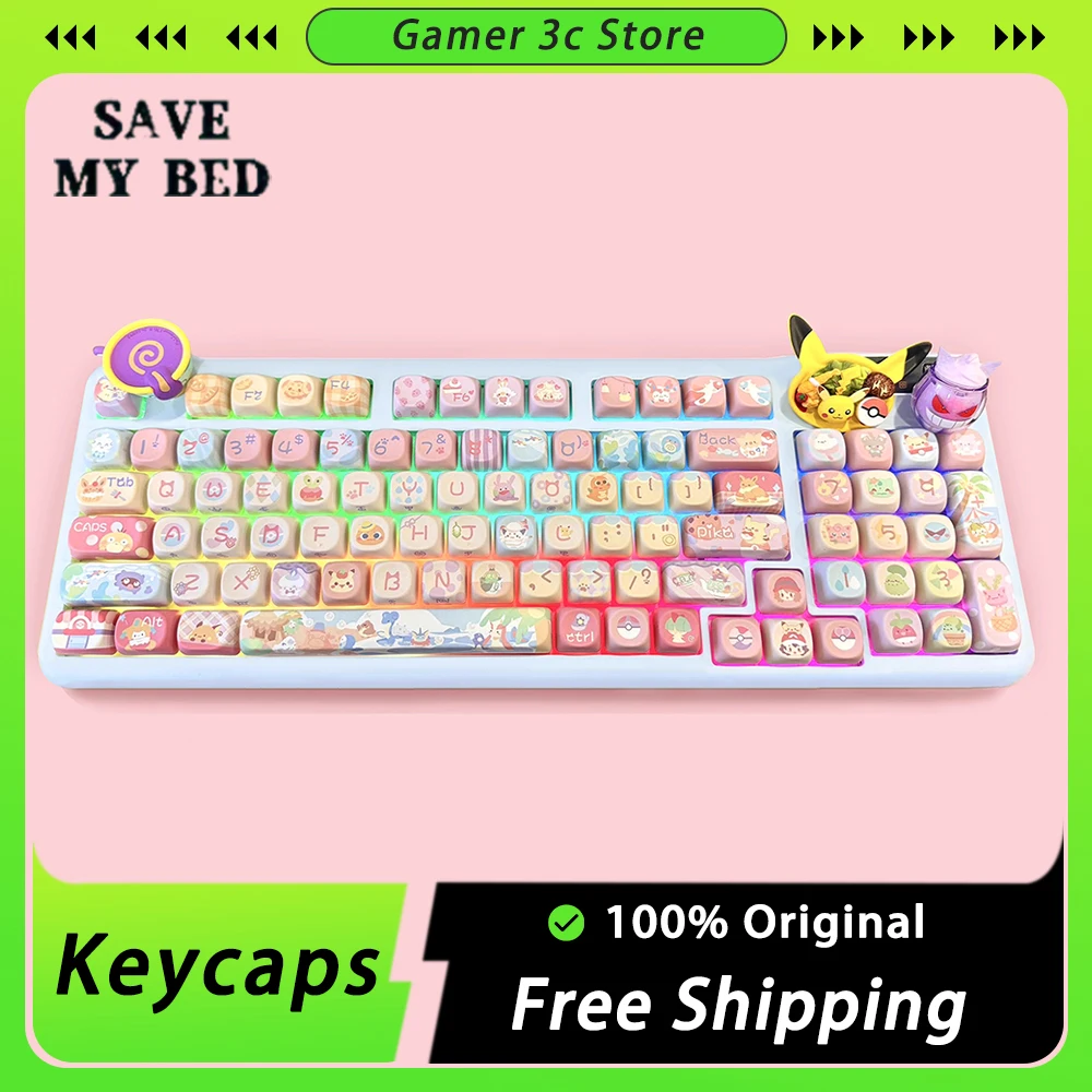 

SAVE MY BED Keycap MAO/MOA Height PBT Sublimation Keycaps For Mechanical Keyboard 143keys Cartoon Kawaii Pc Gaming Accessories