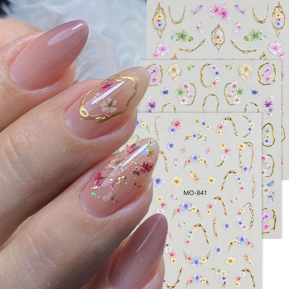5D Embossed Hot Foil Elegant Floral Nail Sticker - Golden Foil Accents Self-Adhesive Nail Decals Suitable for Nail Art Decor