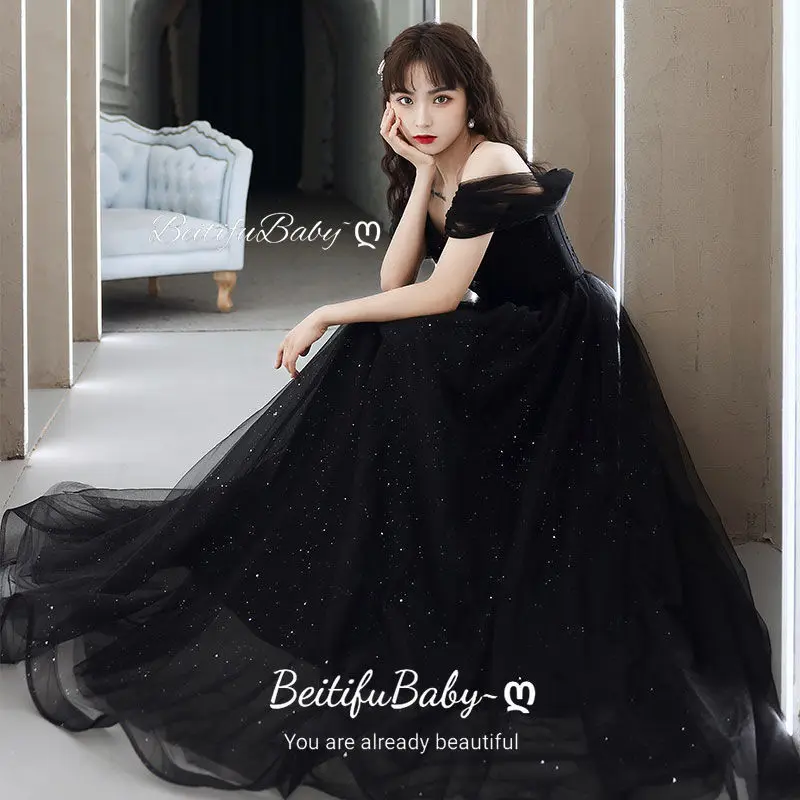 

BeitifuBaby Simple Style Evening Dress for Women V-neck Off The Shoulder Sleeveless Banquet Gown Graduation Dresses Vestidos
