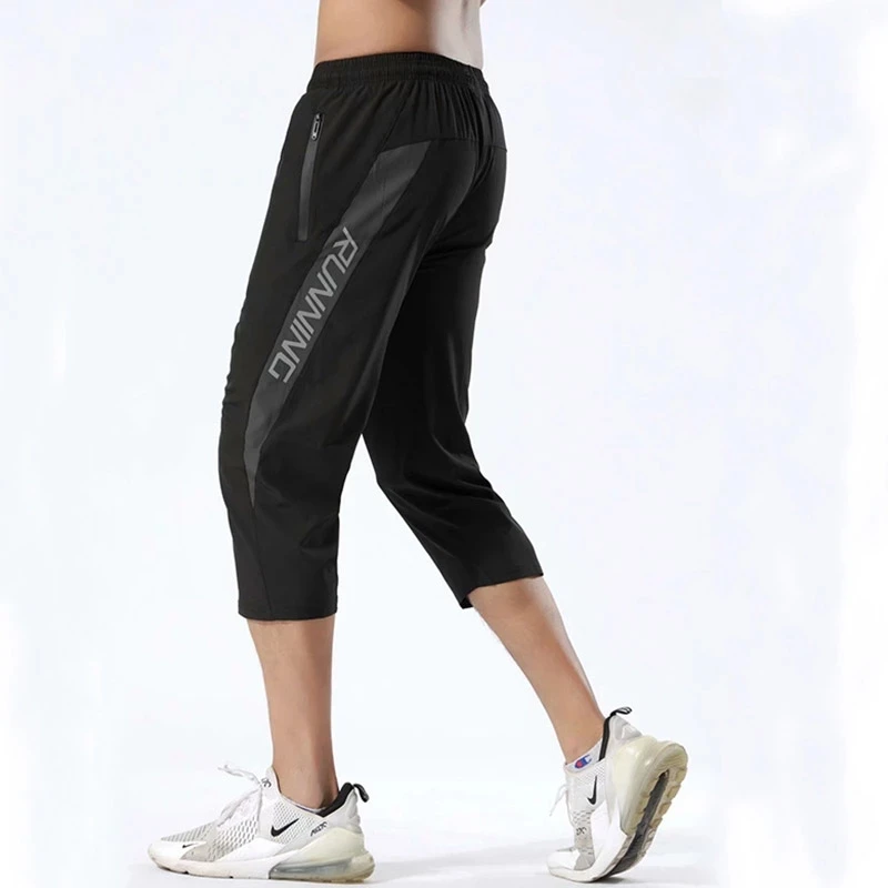 Men's 3/4 Running Sport Pants With Zipper Pockets Bodybuilding Training Joggings Men Pants Soccer Pants Fitness Pants For Men