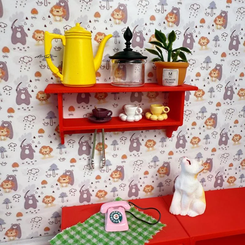 ミニチュアドールハウスキッチンウォールシェルフ、スパイスボトルと調味料ラック付き - ドールハウス用新聞装飾アクセサリー