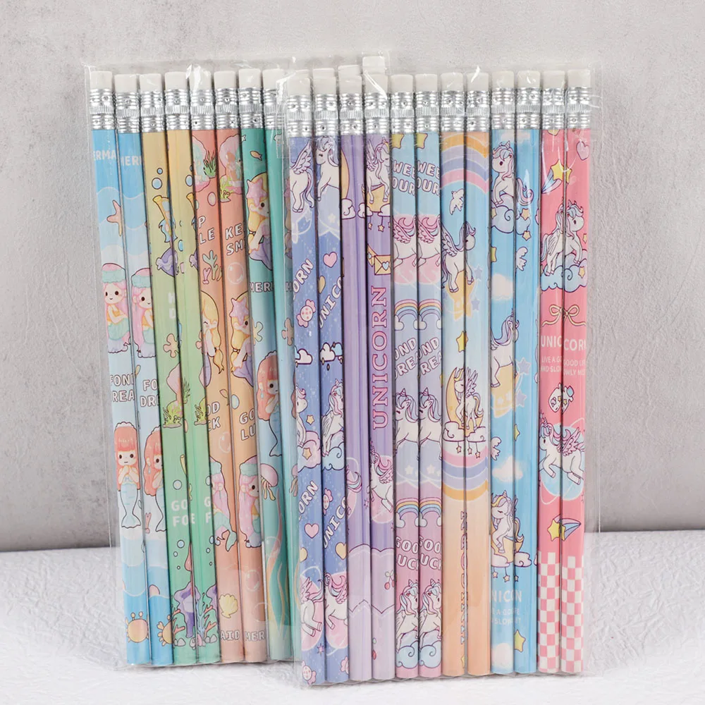 24Pcs Cartoon Unicorn Mermaid HB Writing Painting Pencils for Kids Birthday Party Favors Stationery Gift Pinata Fillers Bag