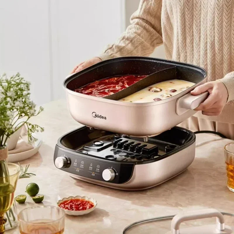 Midea 220V Double Flavour Electric Hot Pot 6.5L Multi Pot 2000WHousehold Electric Hot Pot Non-stick Split Electric Cooker